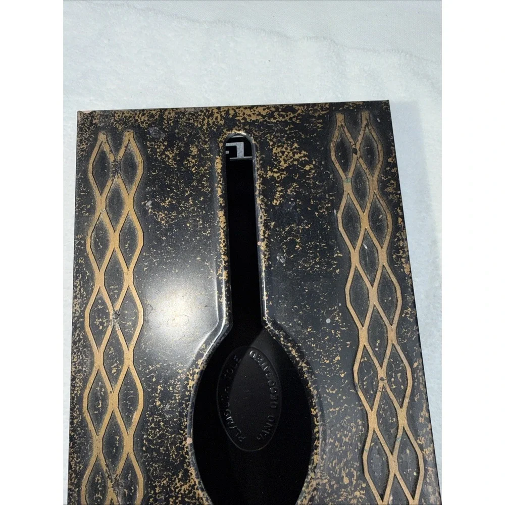 Plymouth Tole Ware Metal Hand Decorated  Black & Gold Wall Tissue Box Cover Long